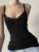 Schwarzes, geripptes Camisole-Top mit Spitzenbesatz